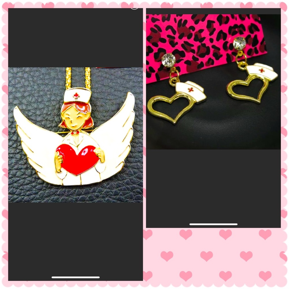 Set of 2 ~ Nurse Necklace / Brooch / Pin & Earrings ❤️ 👩‍⚕️